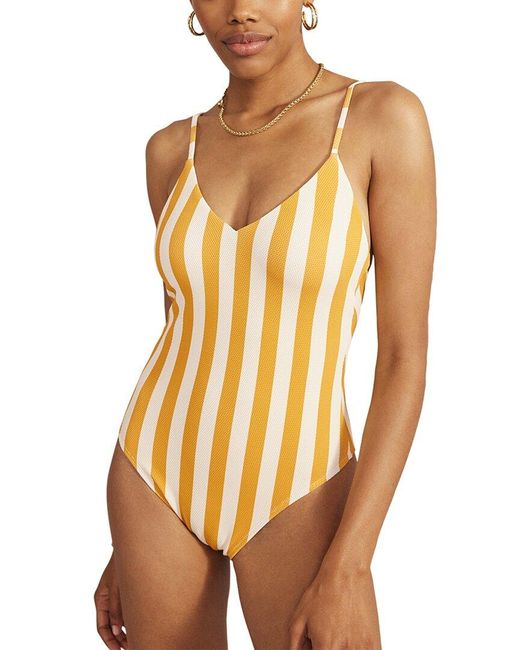 Boden Orange Skinny Strap Stripe Swimsuit