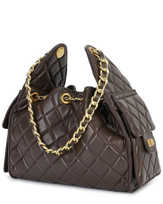 Tiffany & Fred Paris Brown Quilted Leather Shoulder Bag