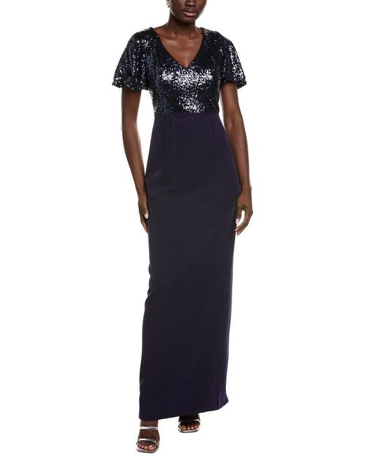 Rene Ruiz Blue Sequin Column Gown