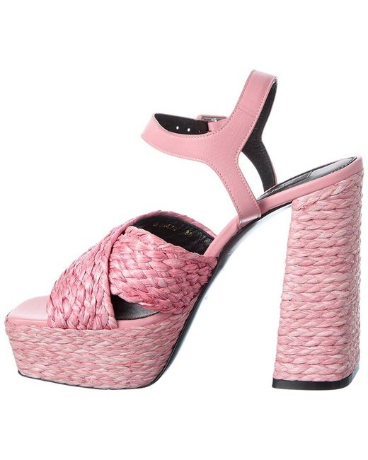 Sergio Rossi Pink Seville 90 Straw Platform Sandal