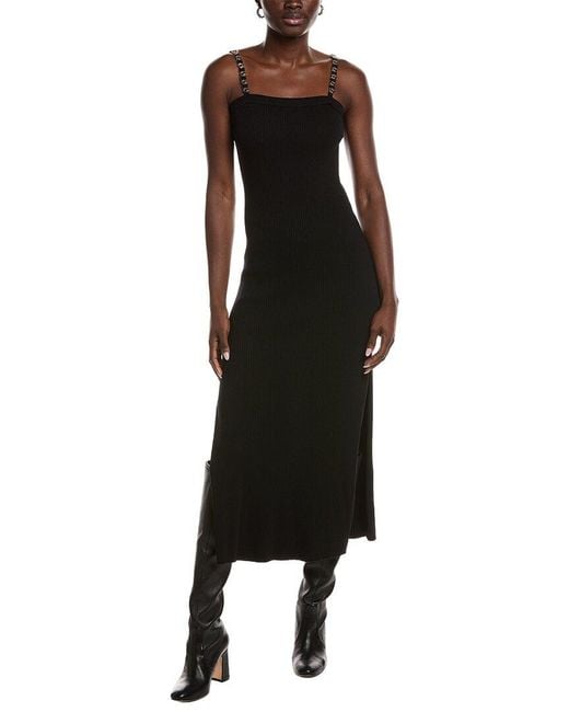 Maje Black Ribbed Midi Tank Dress