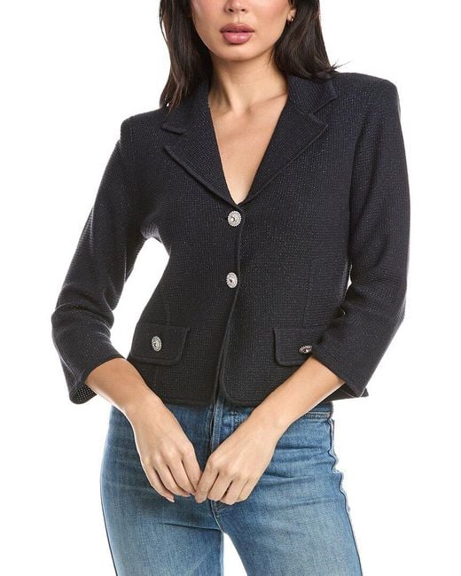 St. John Gray Fitted Knit Jacket