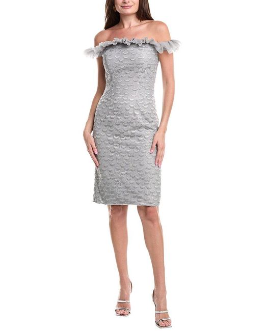 Rene Ruiz Gray Tulle Embroidered Cocktail Dress
