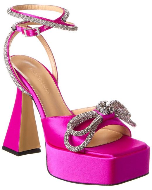 Mach & Mach Pink Double Bow Satin Platform Sandal