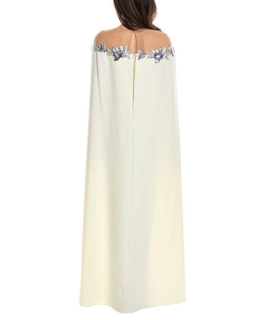 Marchesa White Tulle Illusion Cape Effect Maxi Dress