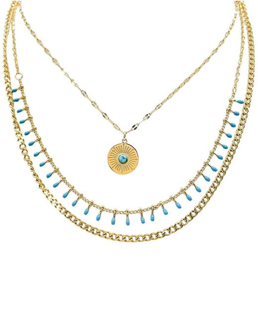 Liv Oliver Metallic 18k Plated 9.75 Ct. Tw. Turquoise Layer Necklace