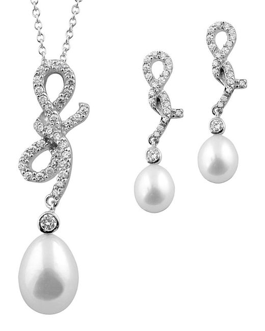 Splendid White Silver 8-9mm Freshwater Pearl Earrings & Necklace Set for men