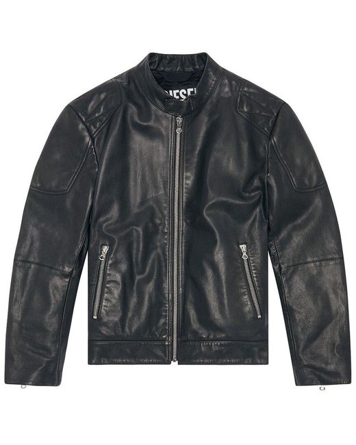 DIESEL Gray Ink Leather Jacket for men