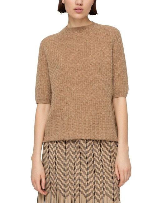 Lafayette 148 New York Natural Basket Stitch Saddle Shoulder 100% Cashmere Sweater