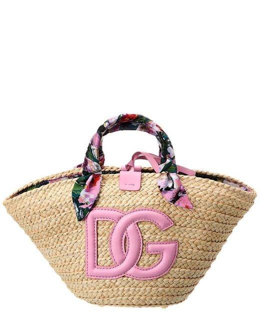 Dolce & Gabbana Pink Kendra Straw & Leather Tote