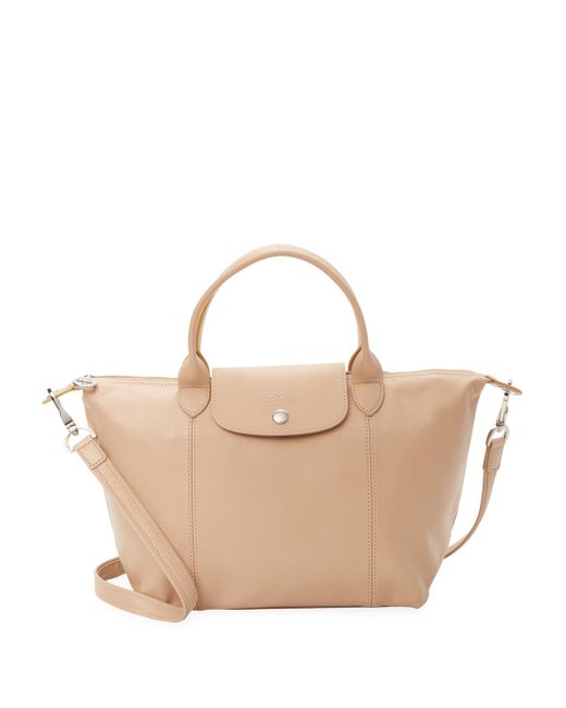 Longchamp Le Pliage Cuir Leather Small Top Handle in Natural | Lyst UK