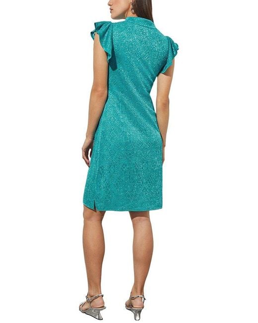 Ming Wang Blue Metallic Knit Sheath Dress