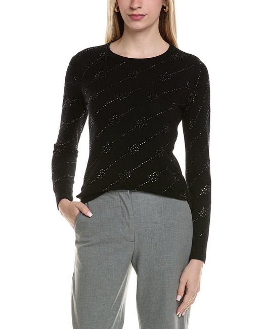 Sofiacashmere Black Heatset Diagonal Floral Wool & Cashmere-Blend Sweater