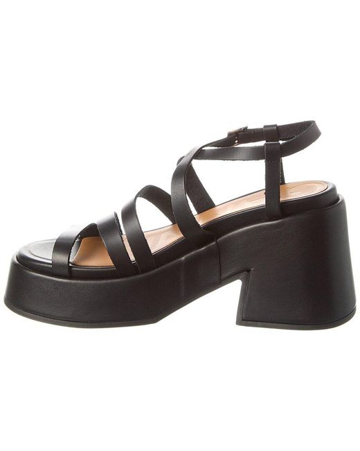 Ganni Black Asymmetrical Platform Leather Wedge Sandal