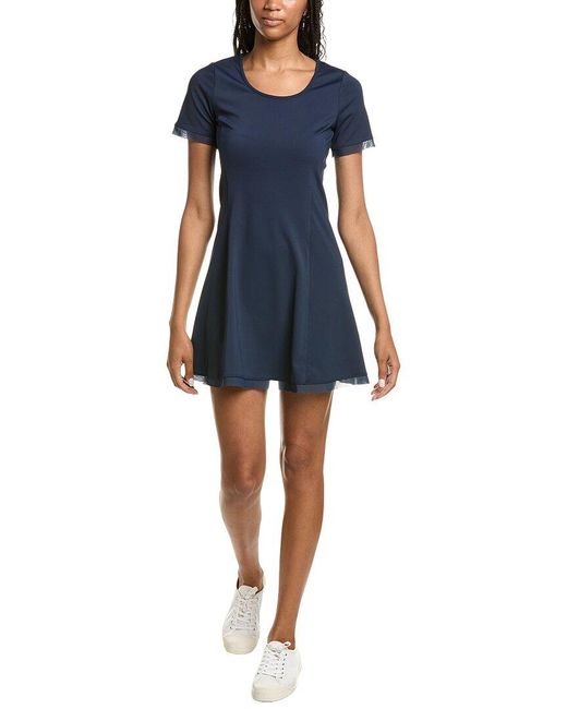 Stella Parker Blue Scoop Neck Mesh Detail Dress