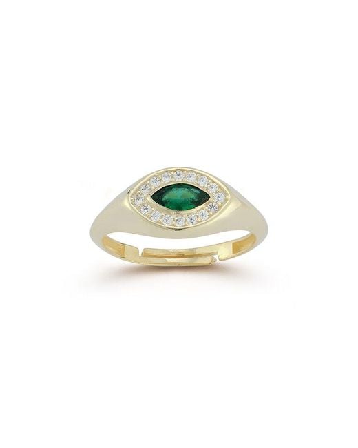 Sphera Milano Green 14k Over Silver Cz Marquise Signet Ring