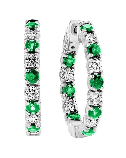 Diana M White Fine Jewelry 14k 3.58 Ct. Tw. Diamond & Emerald Hoops