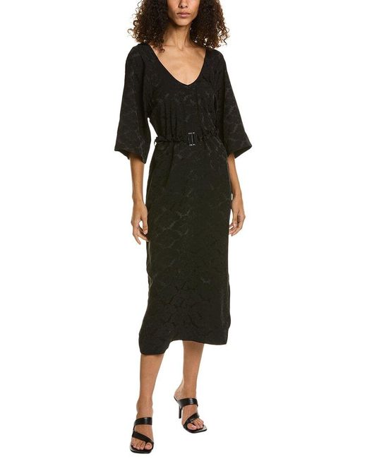 Ganni Black Jacquard Midi Dress