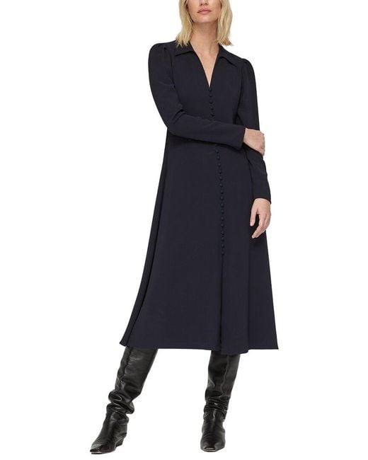 Lafayette 148 New York Blue V-Neck Long Sleeve Dress