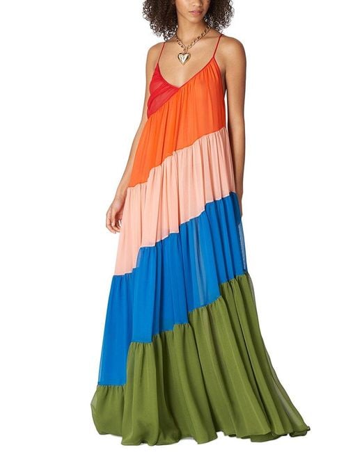 Carolina Herrera Spaghetti Strap Tiered Diagonal Drape Silk Gown in ...