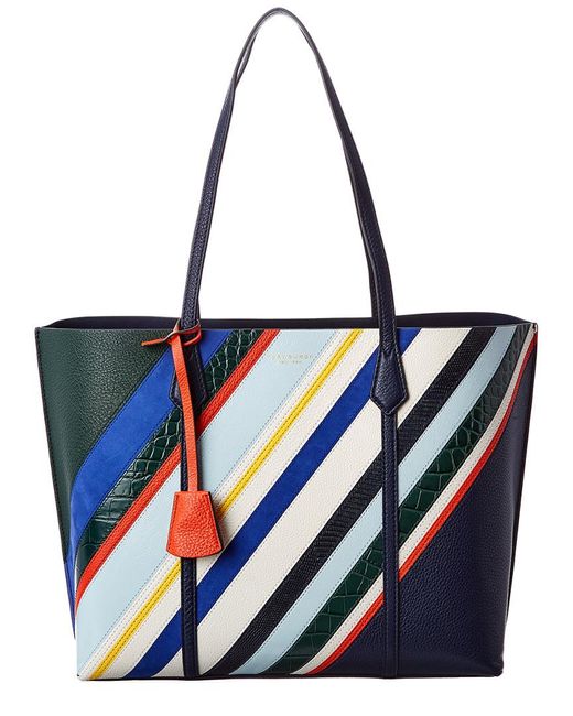 Tory Burch Leather Perry Balloon Stripe Triple-compartment Tote in Blue ...