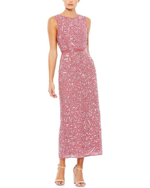 Mac Duggal Pink Geometric Patterned Sequin Midi Dress