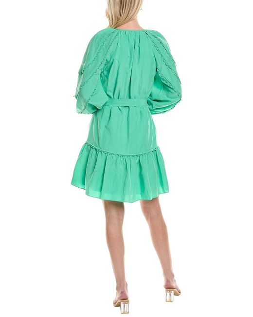 Kobi Halperin Green Meadow Linen-blend Peasant Dress