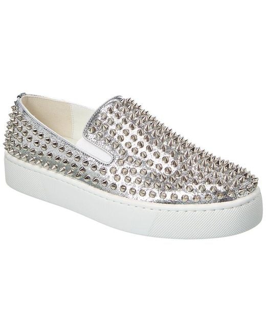 Christian Louboutin Gray Spikeboat Leather Slip-On Sneaker for men