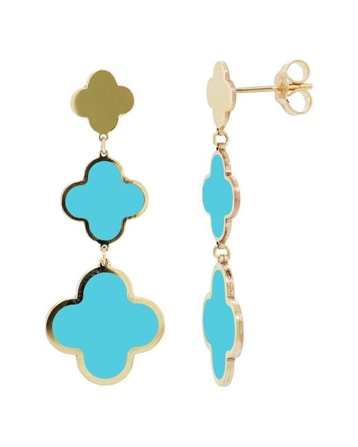 Italian Gold Blue 14K Clover Dangle Earrings