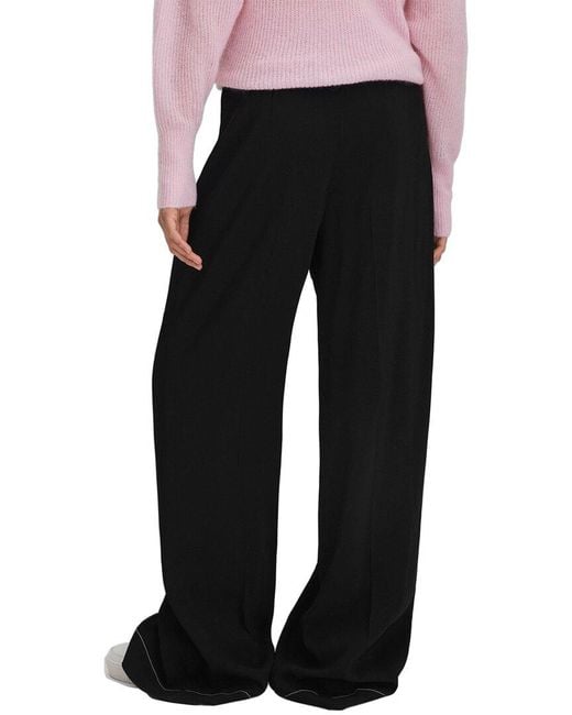 Reiss Black Kylie Contrast Stitch Detail Wide Leg Trouser