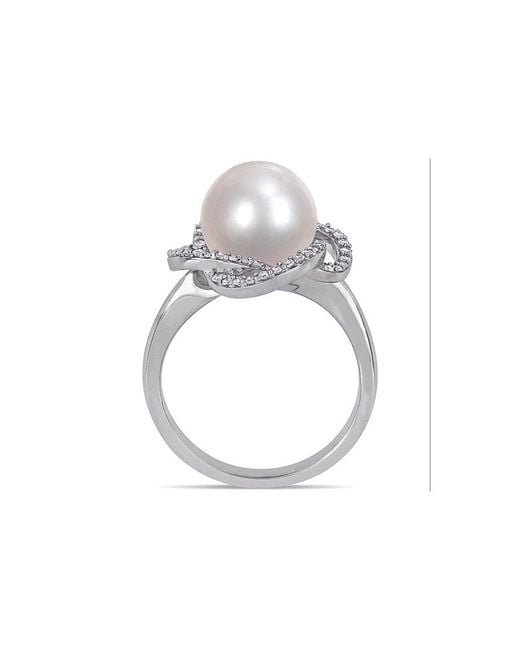 Pearls White 14k 0.24 Ct. Tw. Diamond 10-10.5mm Pearl Swirl Ring