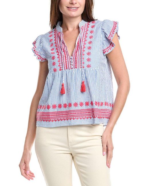 Sail To Sable White Ruffle Front Linen-Blend Top