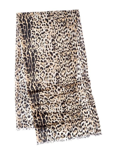 Sofiacashmere White Sofiacashmere Leopard Print Lightweight Cashmere Scarf