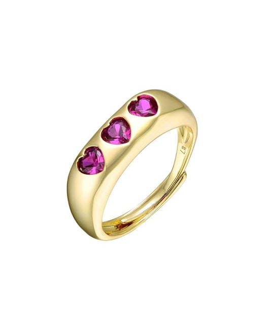 Rachel Glauber Pink 14k Plated Cz Heart Ring
