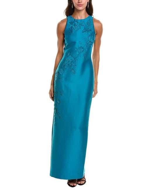 Badgley Mischka Blue Beaded Applique Gown