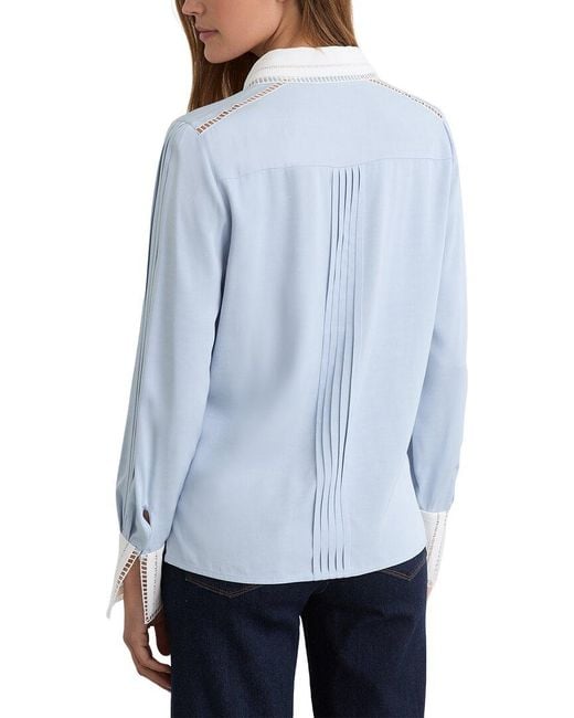Reiss Blue Luma Lace Trim Tipped Long Sleeve Shirt