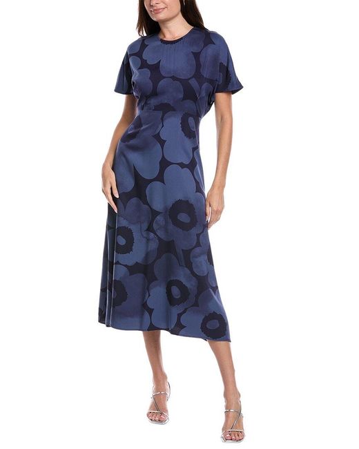 Marimekko Blue Helea Akvarelli Unikko Maxi Dress