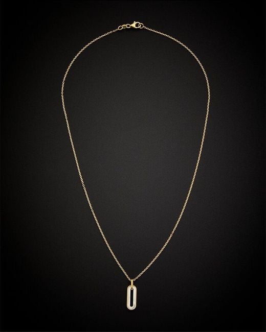 Italian Gold Black 14k Pearl Paperclip Pendant Necklace
