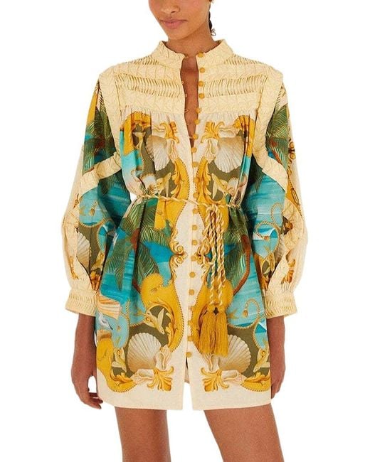 AMINA GLAM Yellow Linen-Blend Mini Dress