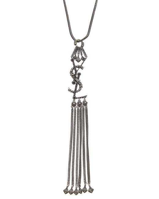 Saint Laurent White Monogram Tassel Necklace