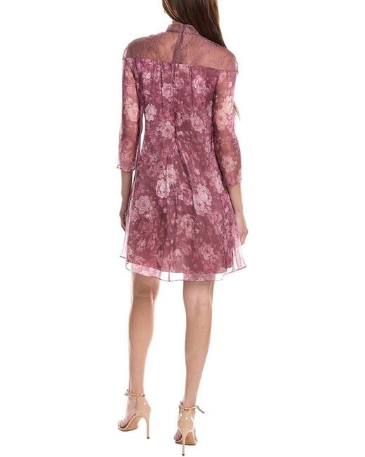 Rene Ruiz Red Chiffon Band Collar Trapeze Gown
