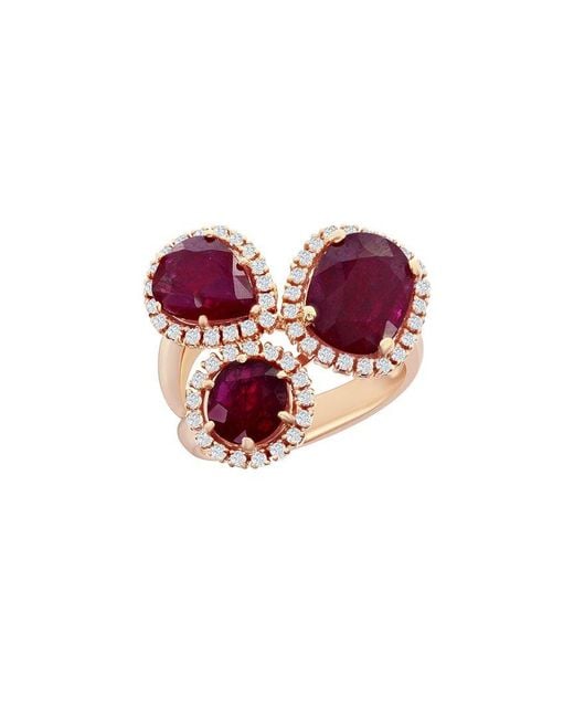 Jewels by Viomo Women's Purple 18K 5.94 Ct. Tw. Diamond & Ruby Three-Stone Ring