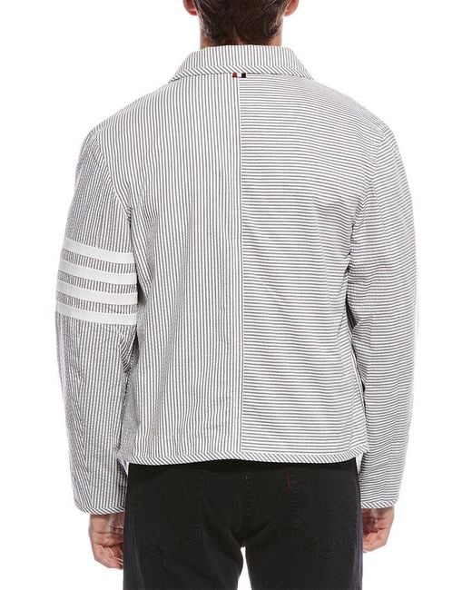Thom Browne Gray 4-Bar Stripe Seersucker Jacket for men