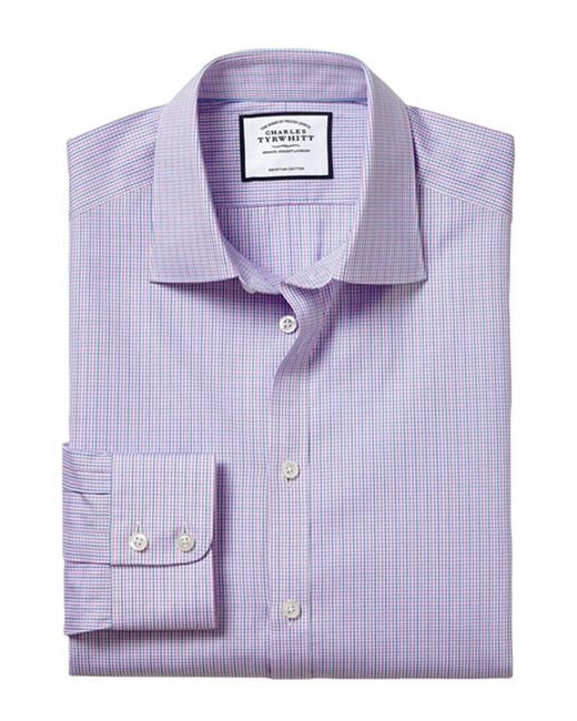 Charles Tyrwhitt Purple Slim Fit Egyptian Poplin Gingham Check Shirt for men