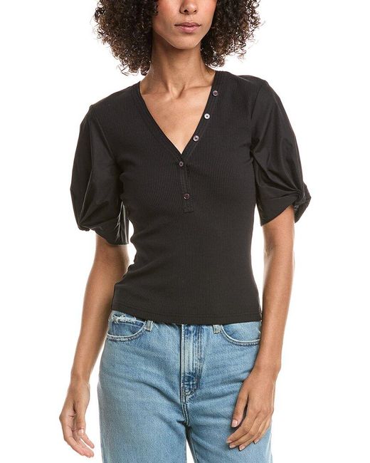 10 Crosby Derek Lam Black Fallon Mixed Media T-Shirt