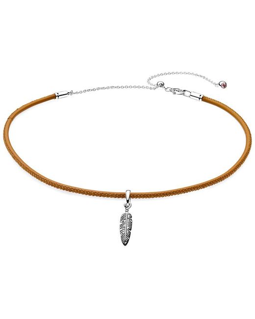 Feather Charm Necklace in Metallic 