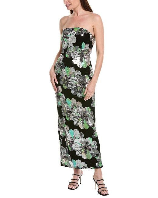 MILLY Green Orion Velvet Floral Sequins Maxi Dress
