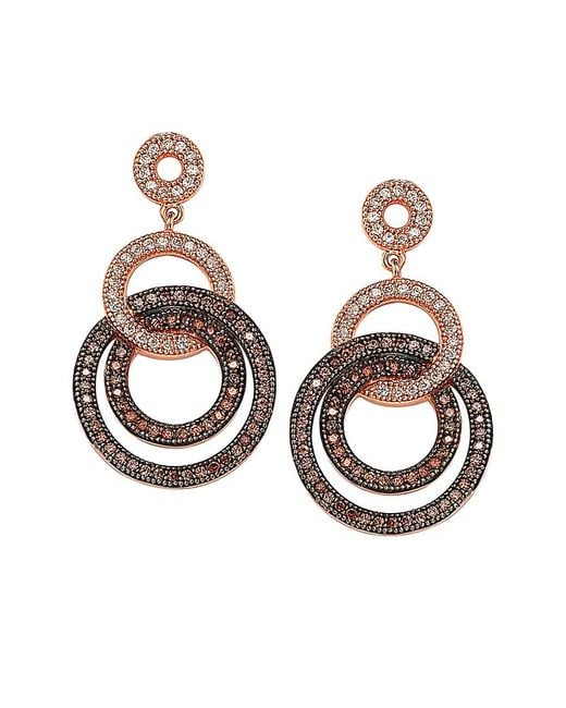 Suzy Levian CZ Jewelry Metallic Suzy Levian Rose Plated Cz Circle Drop Dangle Earrings