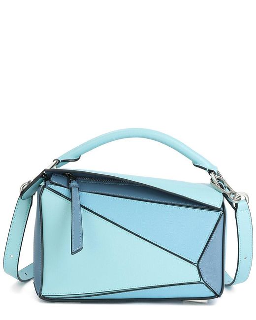 Tiffany & Fred Paris Blue Geometric Pattern Leather Shoulder Bag