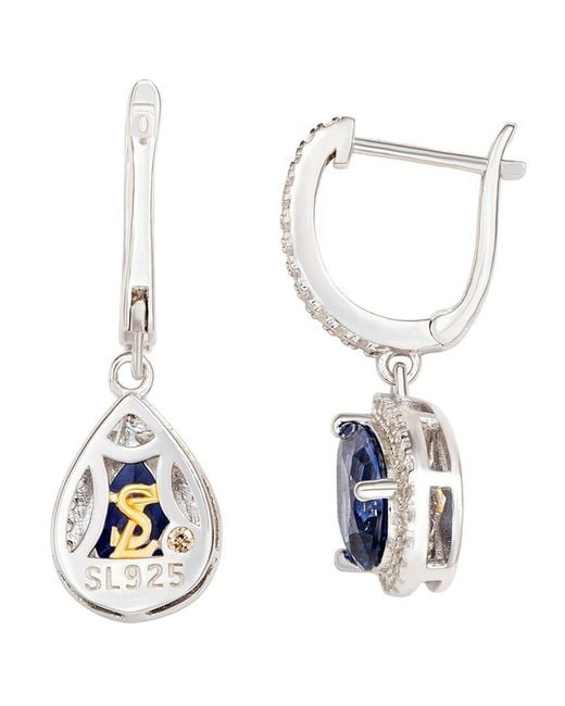 Suzy Levian Blue Silver 0.02 Ct. Tw. Diamond & Gemstone Earrings